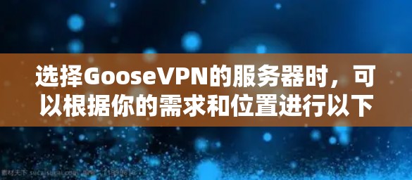 选择GooseVPN的服务器时，可以根据你的需求和位置进行以下几点考虑